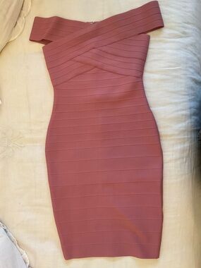 Off-Shoulder Bandage Bodycon Dress in Dusty Rose
